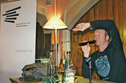 Anthony Dod Mantle beim Exklusiv-Gespräch für Studierende des hFMA-Netzwerkes. Foto: Achim Friederich
